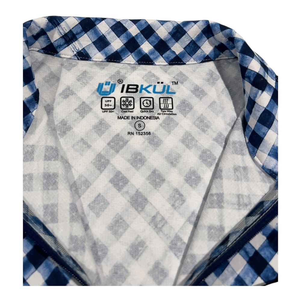 IBKUL Navy/White Gingham Mock‎ Zip Long Sleeve Top UPF 50 Small NWT - Picture 3 of 16